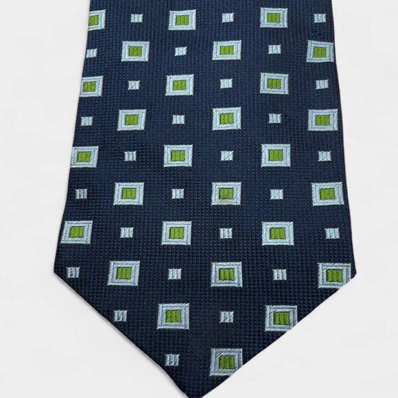 Tino Cofina Silk Tie Geometric Cubes Blue Green Turquoise Formal Business Dress - Picture 1 of 6
